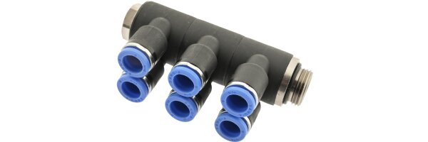Mehrfachverteiler mit zylindrischem Gewinde, 6 fach
