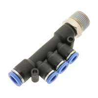 IQS T - Mehrfachverteiler Außengewinde 3 reduzierenden Abgängen R 1/8“ – R 3/8“