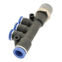 IQS T - Mehrfachverteiler Außengewinde 3 reduzierenden Abgängen R 1/8“ – R 3/8“